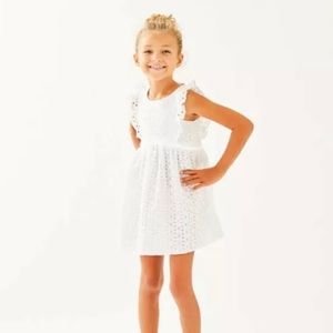 Lilly Pulitzer Girls Madelina Dress Resort White Oval Flower Petal Eyelet Size 5